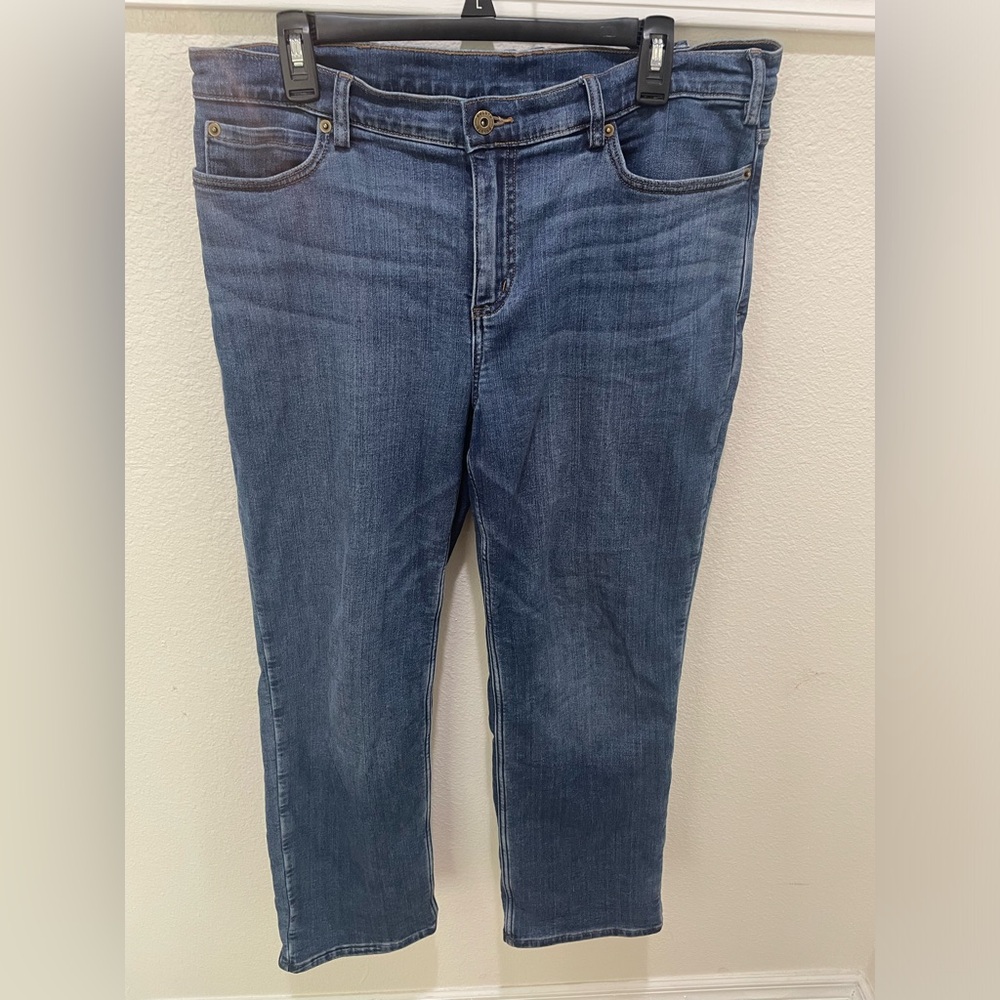 Duluth Trading Co Women’s jeans size 14 x 29 red flannel lined - Picture 1 of 5
